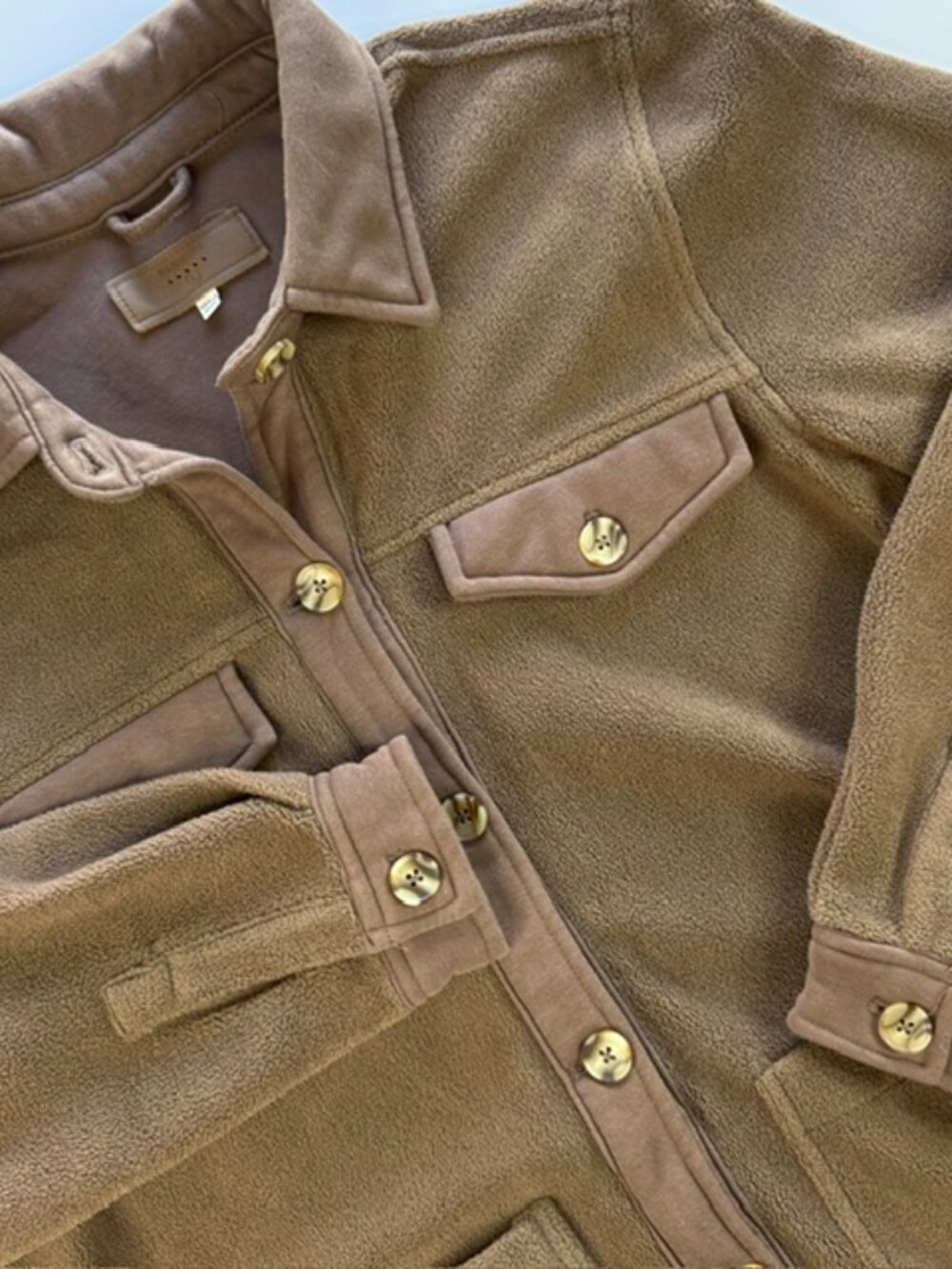 BLANKNYC Fleece Soft Shirt Brown Button-Up Large Jacket Shacket